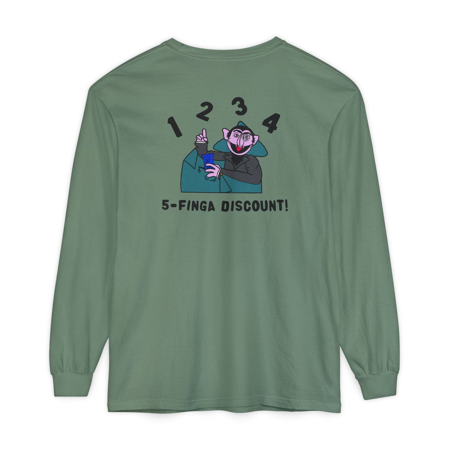 Five Finger Discount Long Sleeve Tee Back Design - Sesame Street The Count Parody Shirt
