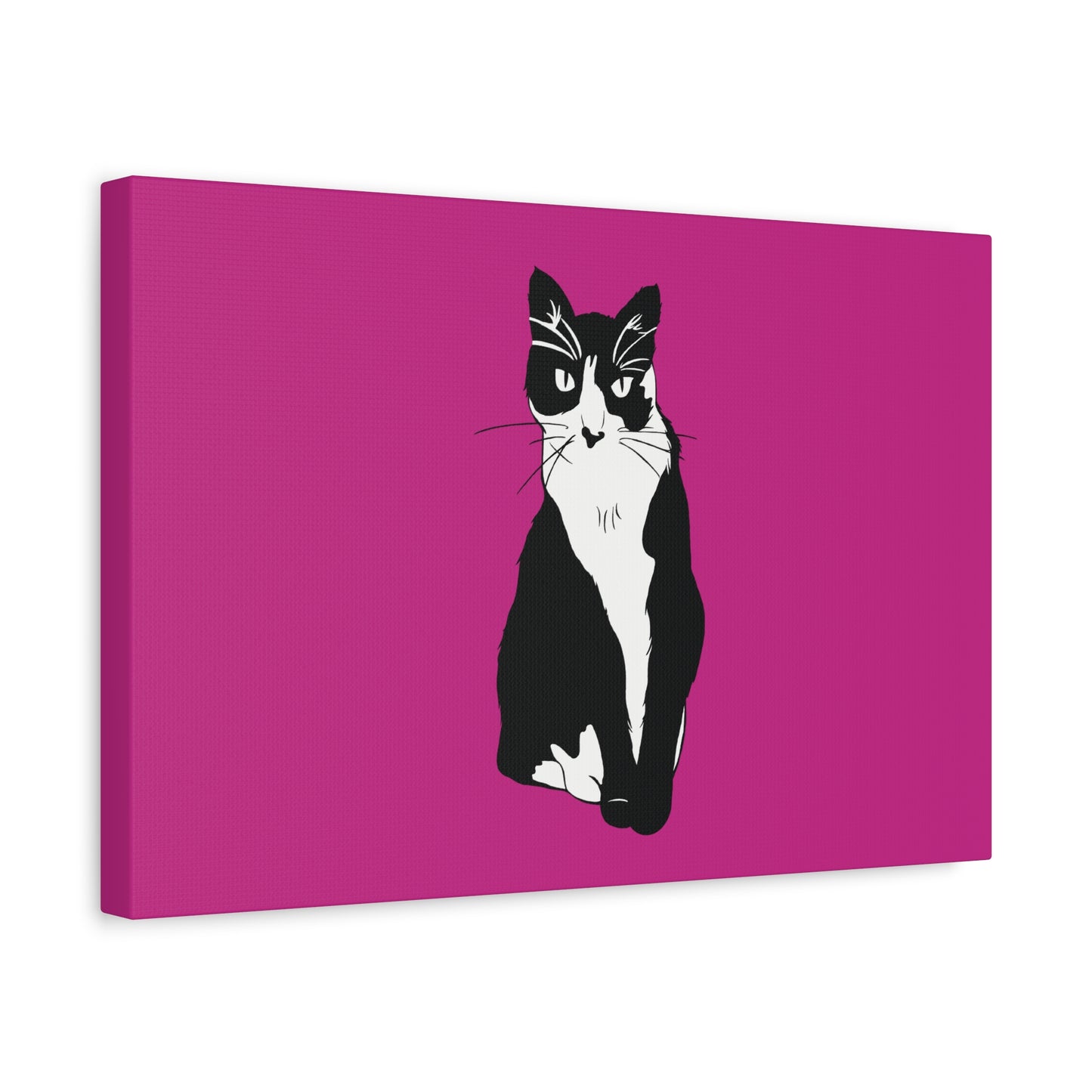 Cat Canvas on Pink (B&W Style Cat) - Cat Drawing Art