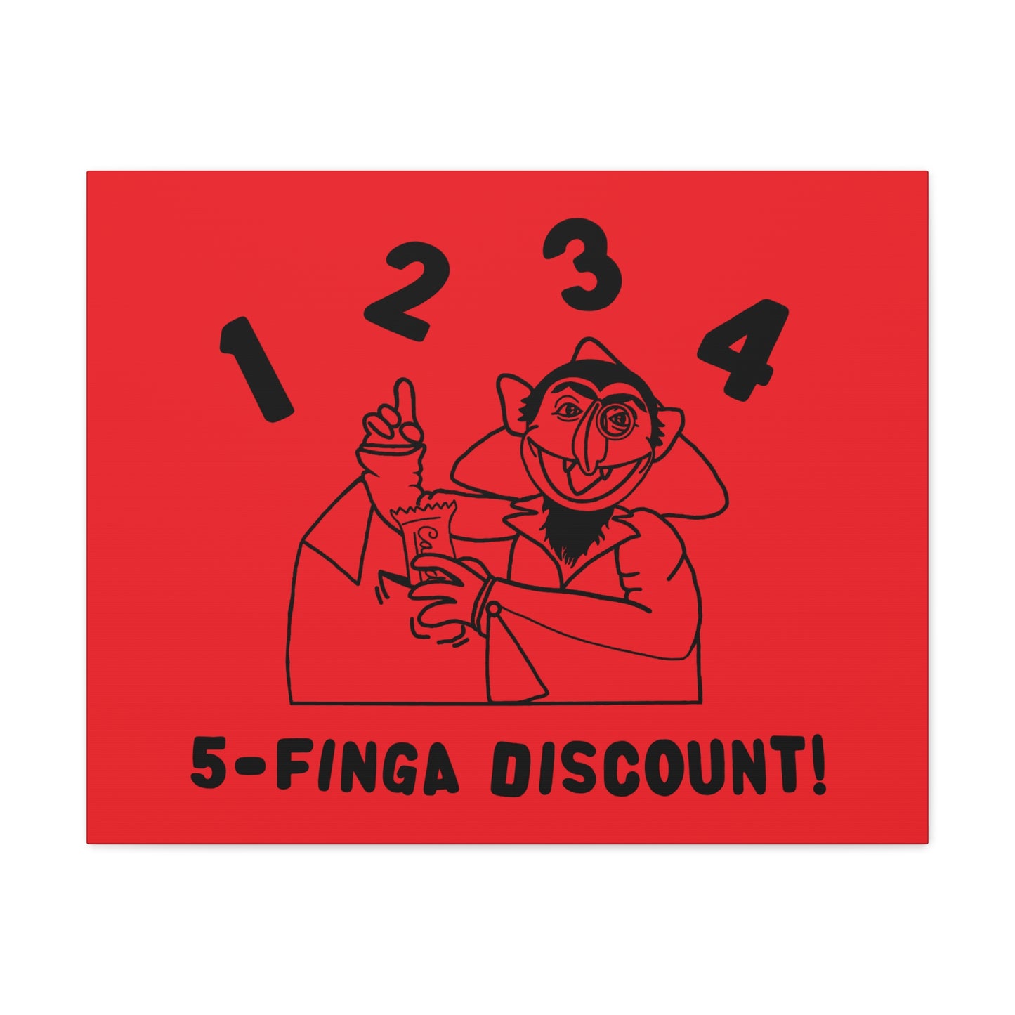 Five Finger Discount Outline Canvas Print Red - Sesame Street The Count Parody Art Print