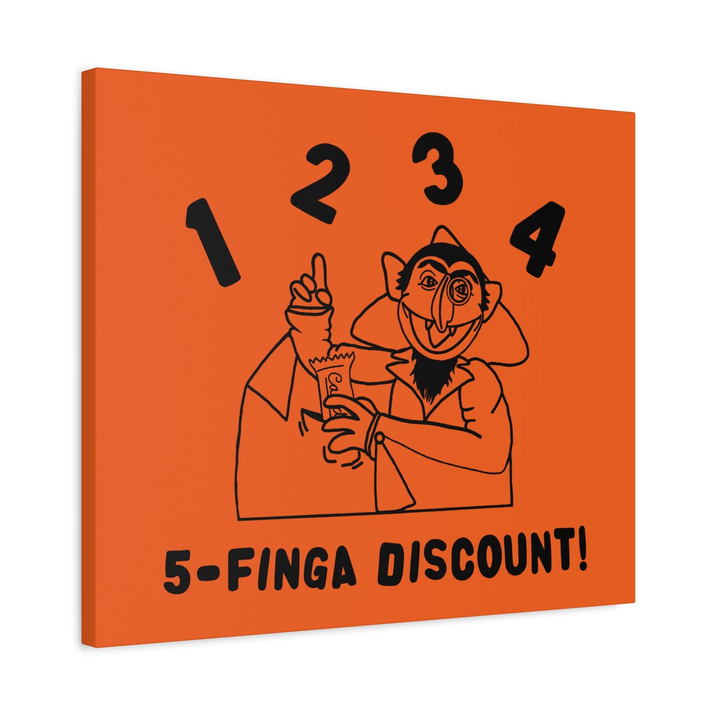 Five Finger Discount Outline Canvas Print Orange - Sesame Street The Count Parody Art Print
