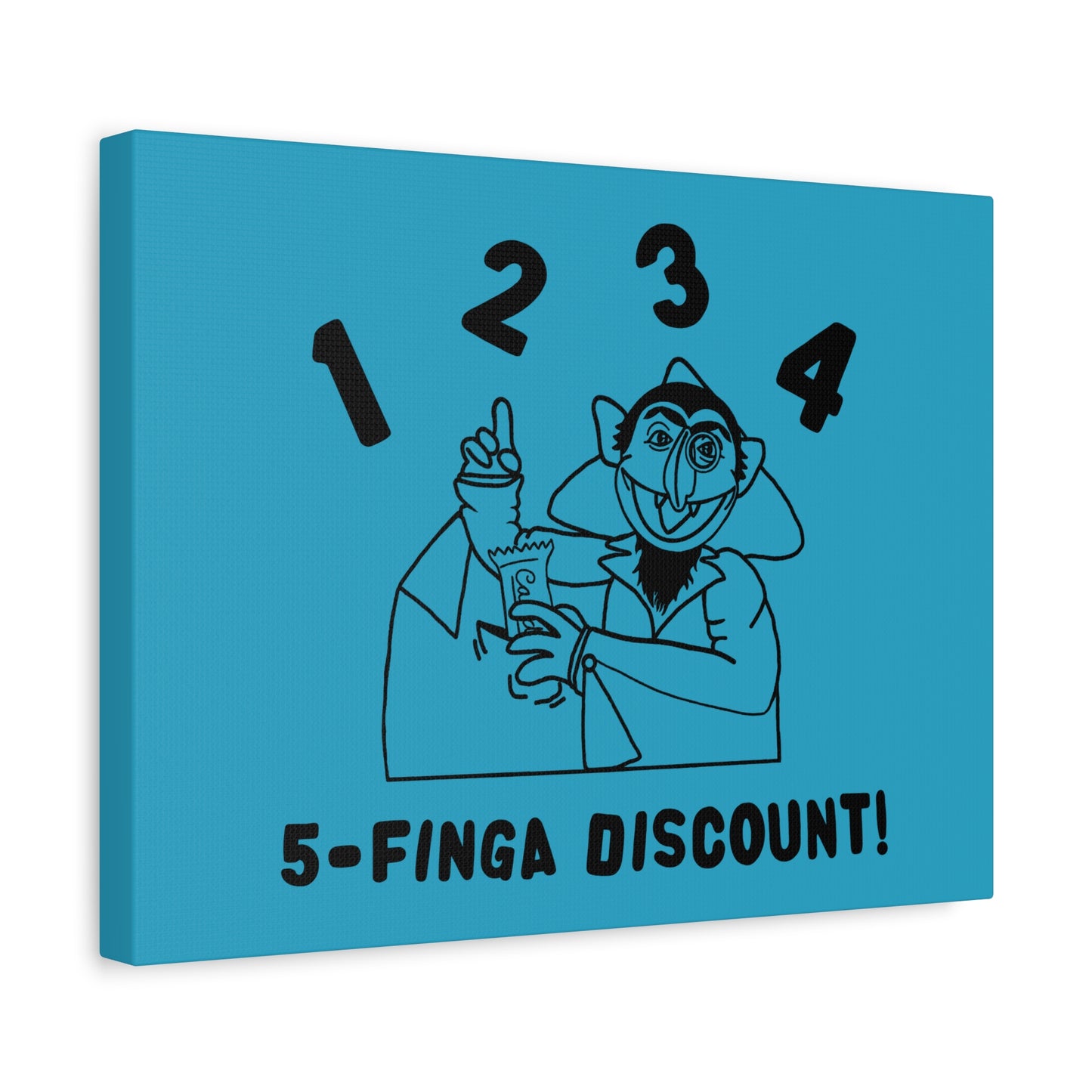 Five Finger Discount Outline Canvas Print Turquoise - Sesame Street The Count Parody Art Print