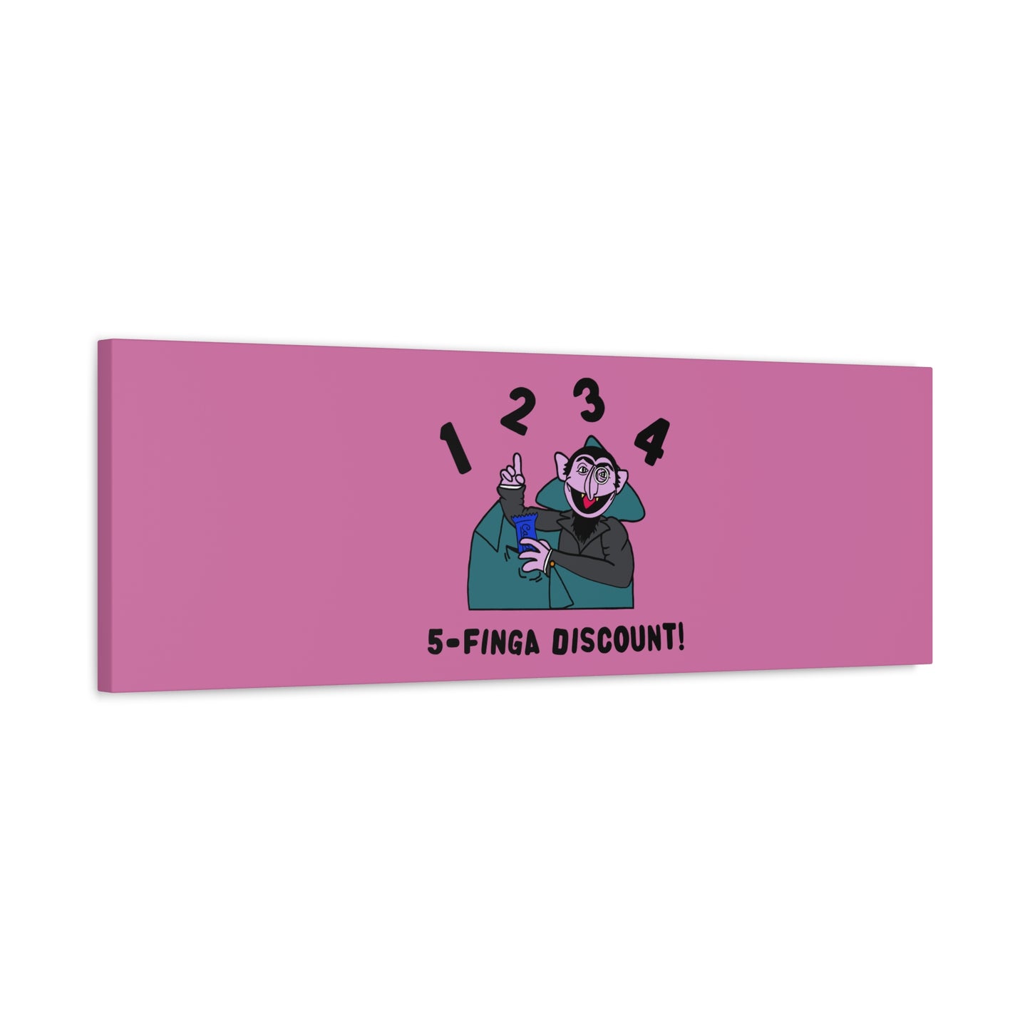 Five Finger Discount Canvas Print Light Pink - Sesame Street The Count Parody Art Print