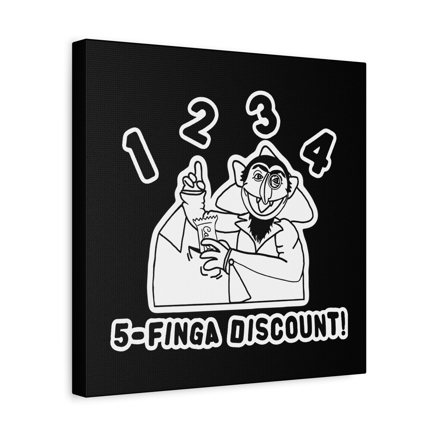 Five Finger Discount Outline Canvas Print Black - Sesame Street The Count Parody Art Print