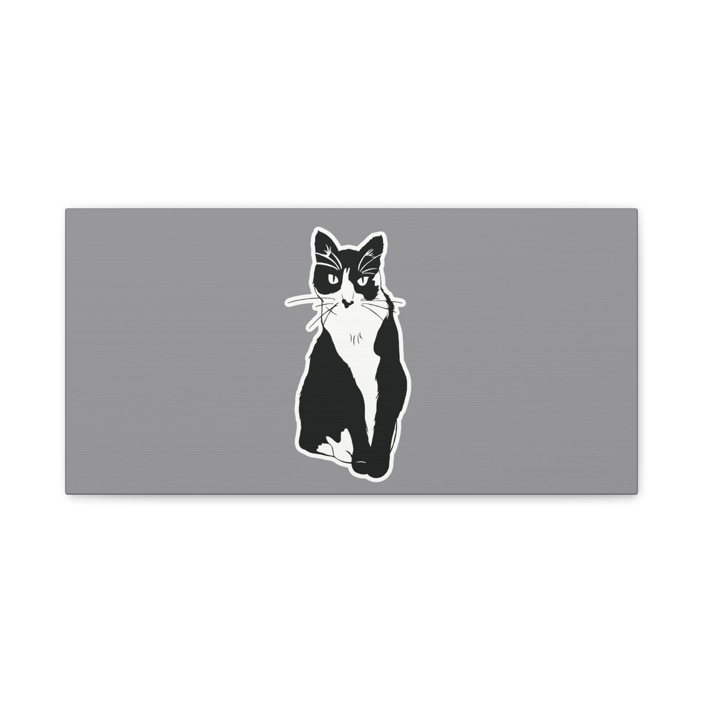 Cat Canvas Print on Grey (Sticker Style Cat) - Cat Drawing Wall Art