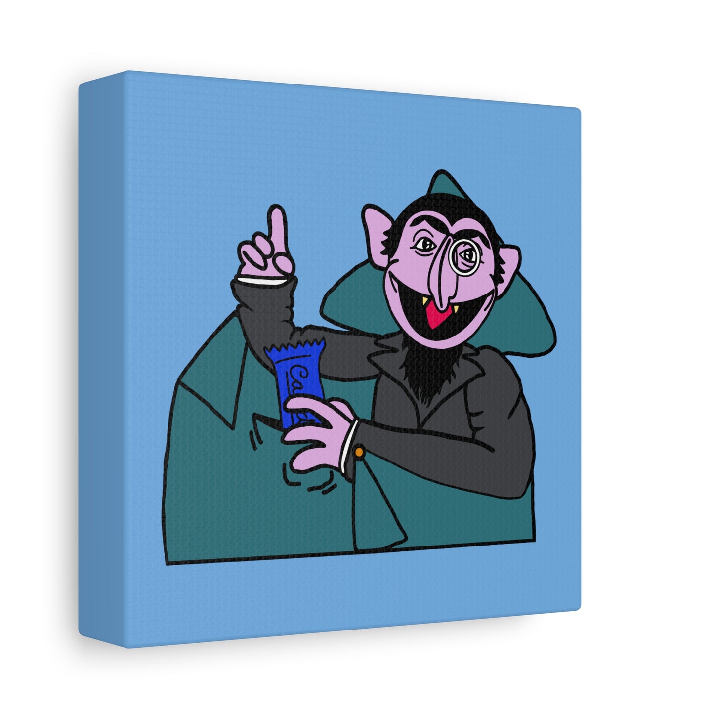 The Count Stealing Candy Canvas Print Light Blue - Sesame Street The Count Parody Art