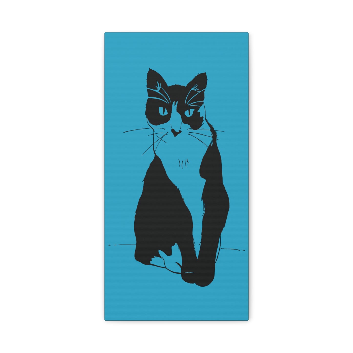 Cat Canvas Print on Turquoise (Transparent Style Cat) - Cat Drawing Art