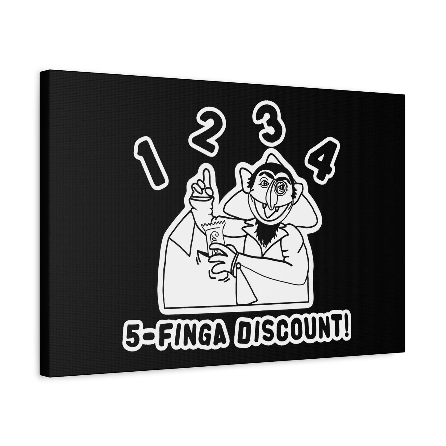 Five Finger Discount Outline Canvas Print Black - Sesame Street The Count Parody Art Print