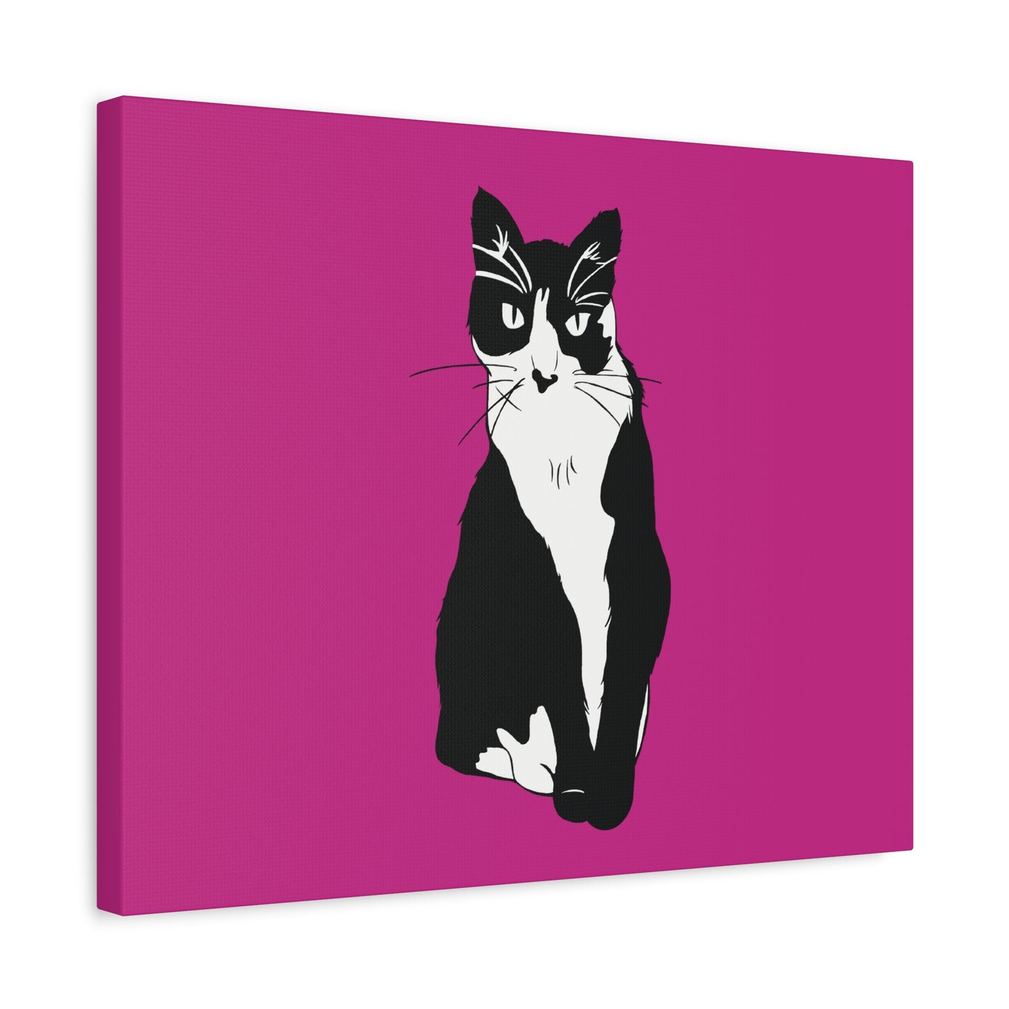 Cat Canvas on Pink (B&W Style Cat) - Cat Drawing Art