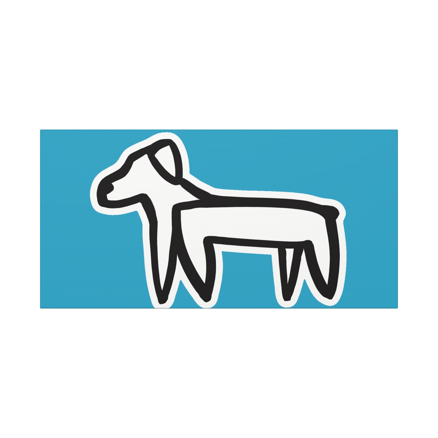 Dog Canvas Print on Turquoise (Sticker Style Black Dog) - Dog Drawing Wall Art