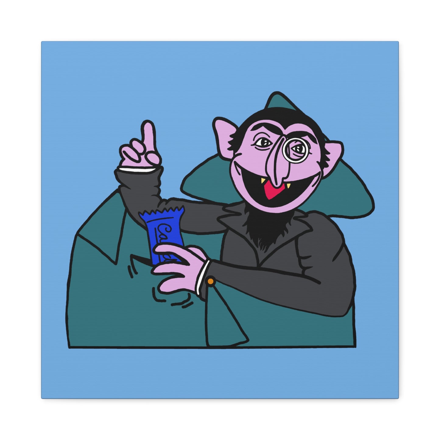 The Count Stealing Candy Canvas Print Light Blue - Sesame Street The Count Parody Art
