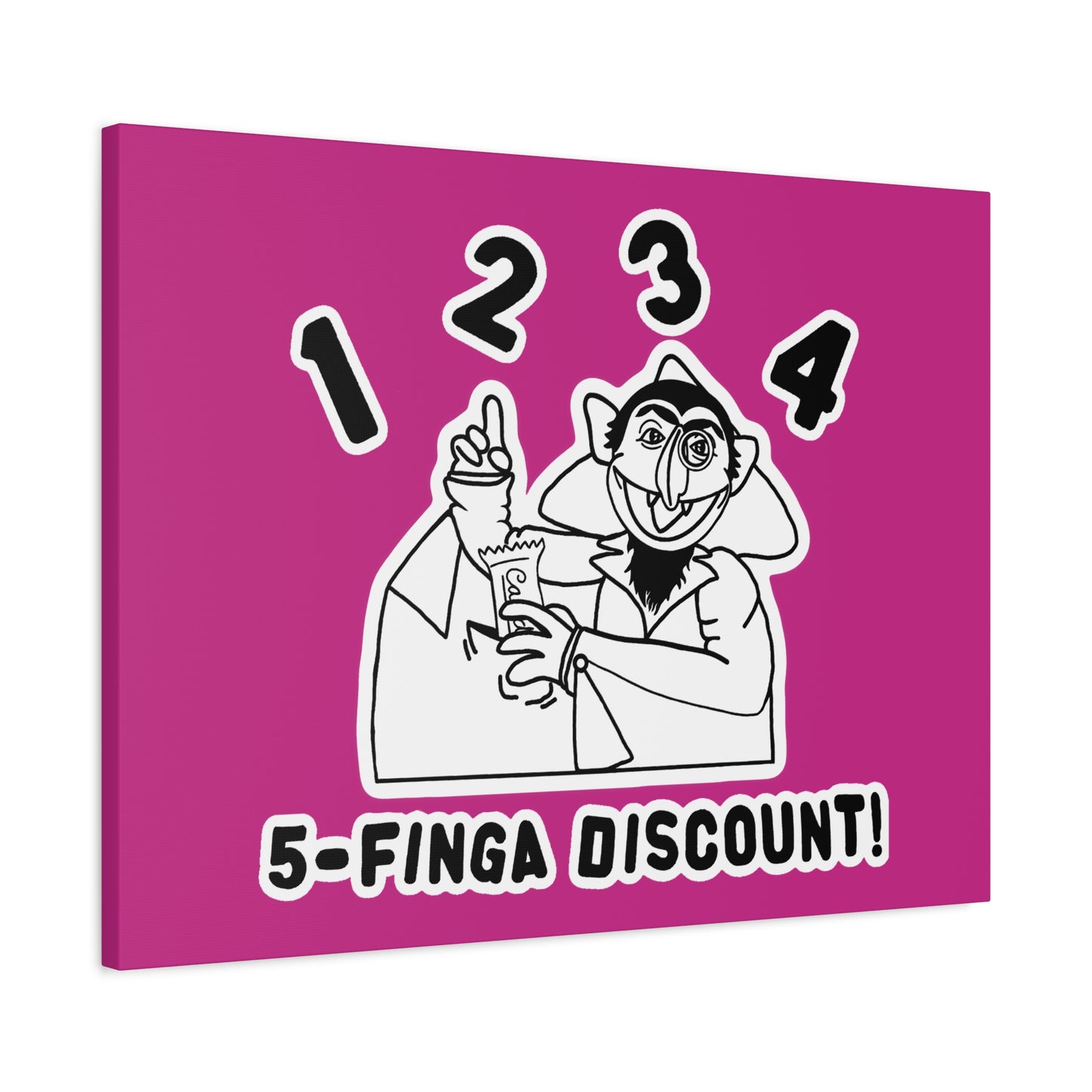 Five Finger Discount Outline Canvas Print Pink - Sesame Street The Count Parody Art Print