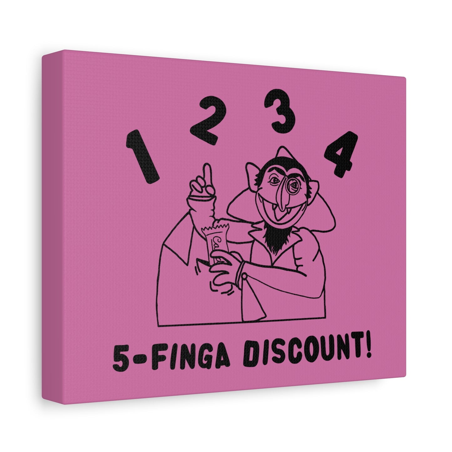 Five Finger Discount Outline Canvas Print Light Pink - Sesame Street The Count Parody Art Print
