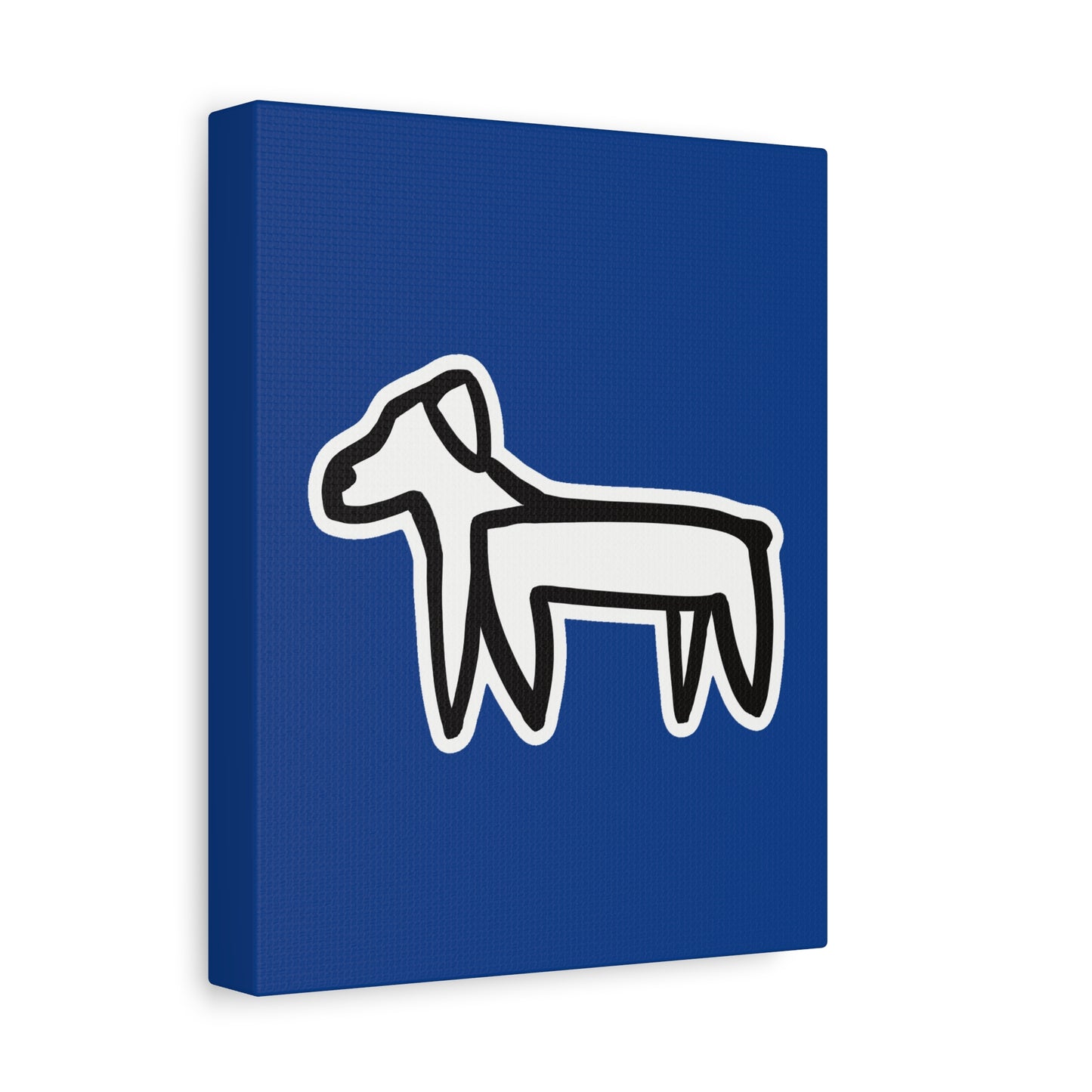 Dog Canvas Print on Blue (Sticker Style White Dog) - Dog Drawing Wall Art