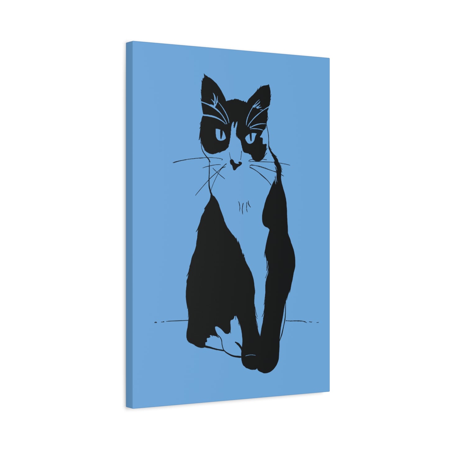 Cat Canvas Print on Light Blue (Transparent Style Cat) - Cat Drawing Art
