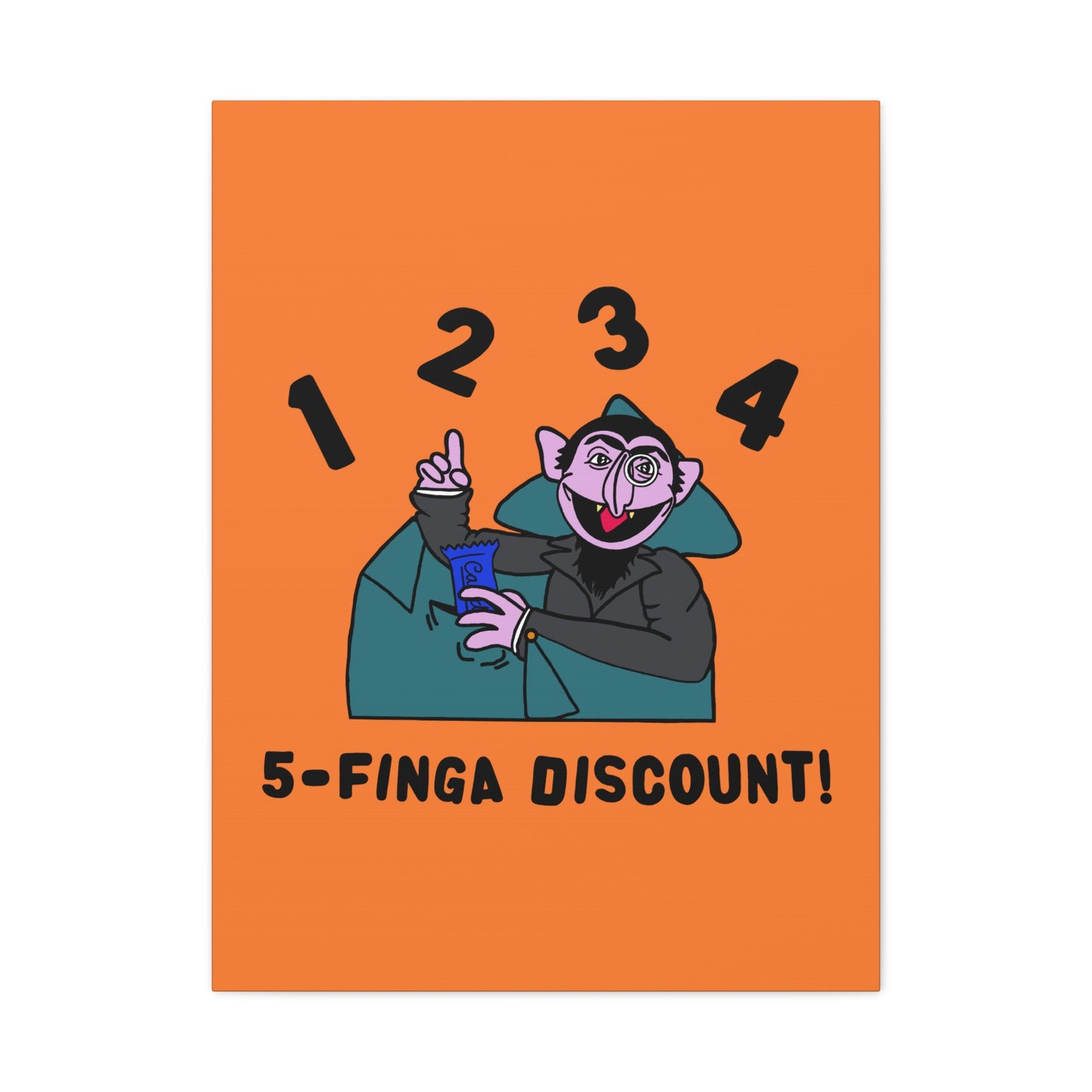 Five Finger Discount Canvas Print Light Orange - Sesame Street The Count Parody Art Print