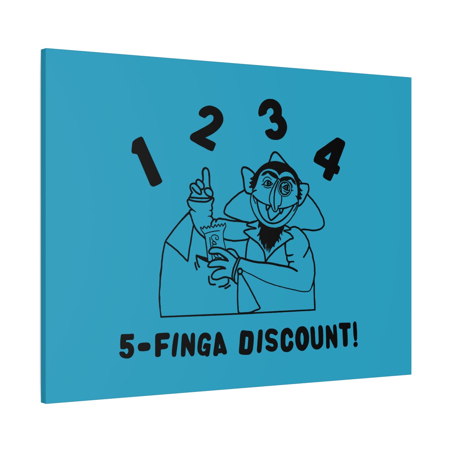 Five Finger Discount Outline Canvas Print Turquoise - Sesame Street The Count Parody Art Print