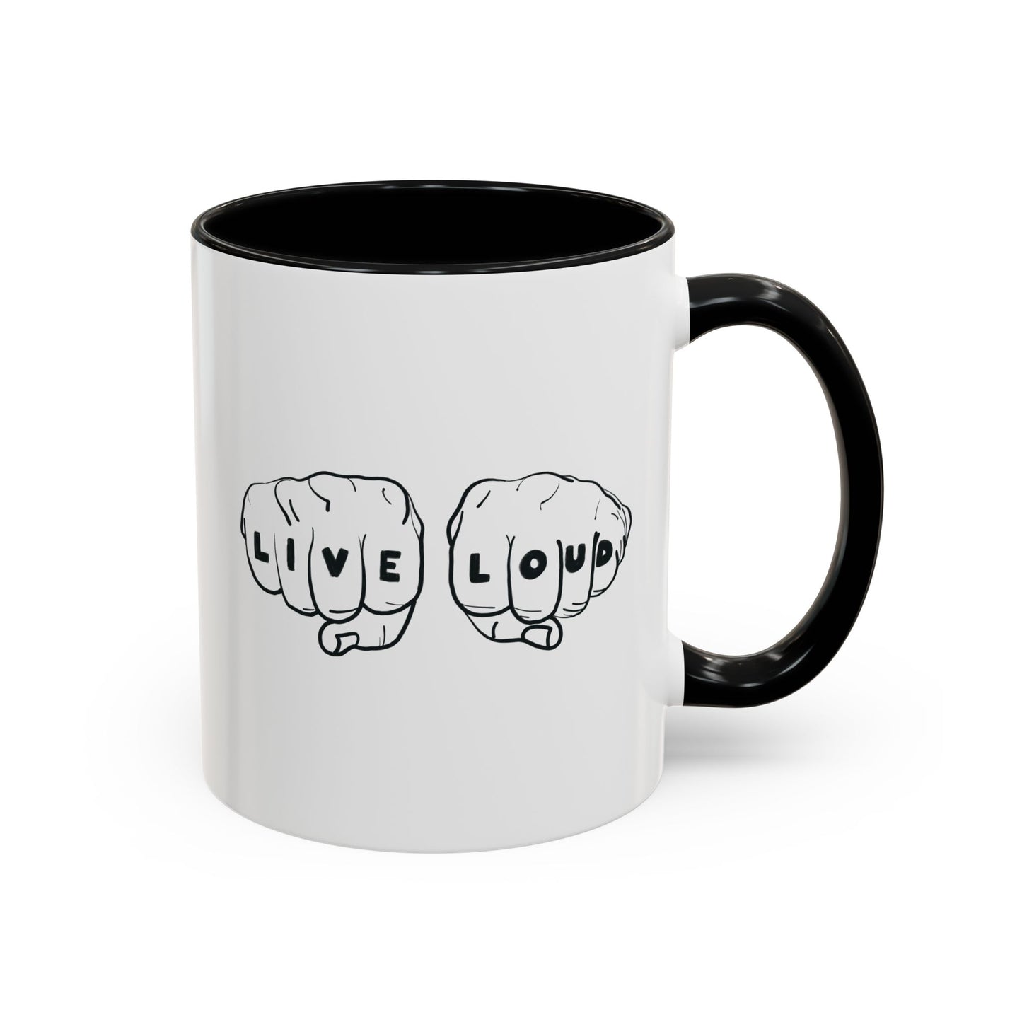 Live Loud Knuckle Tats Tattooed Fists - Four Fists Accent Mug