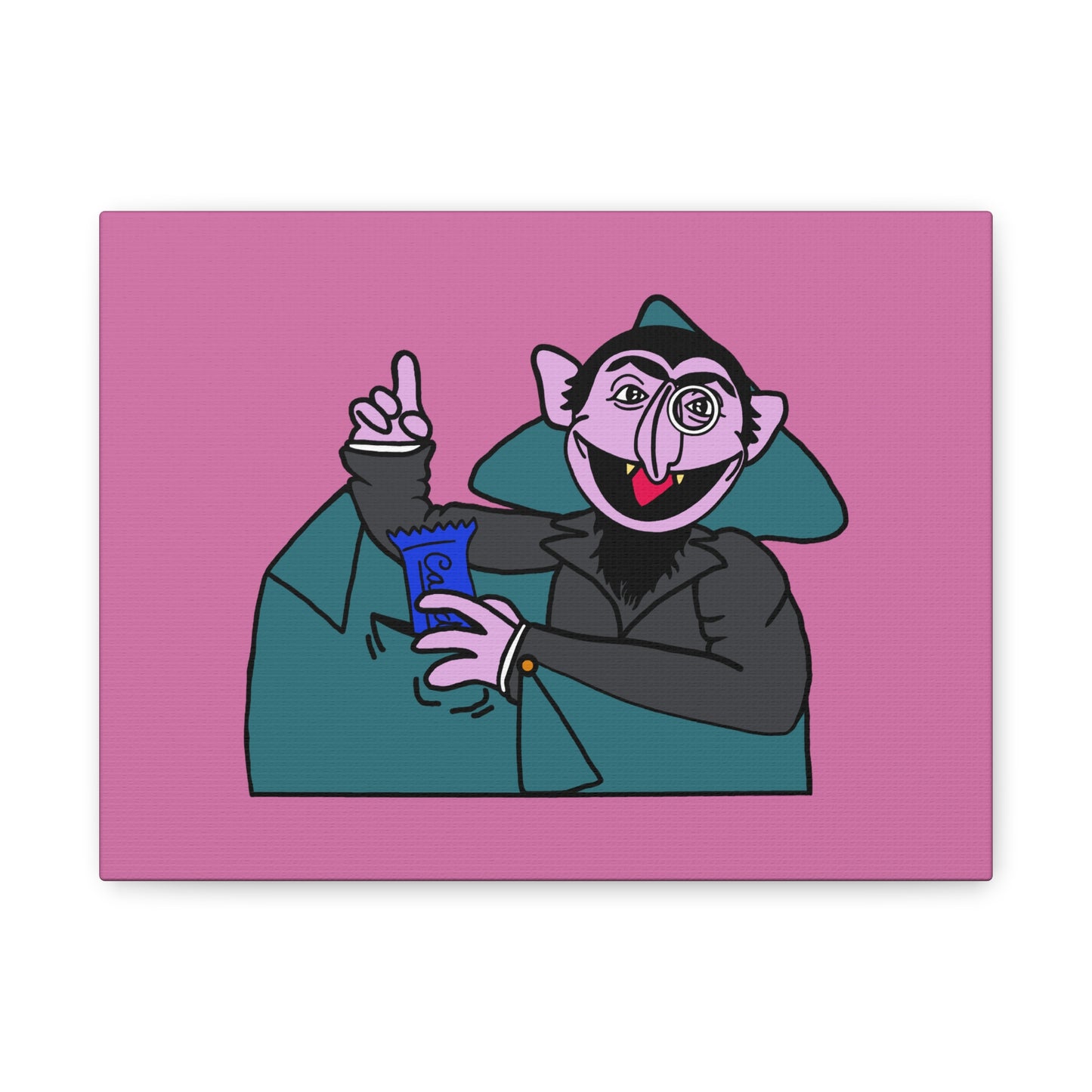 The Count Stealing Candy Canvas Print Light Pink - Sesame Street The Count Parody Art